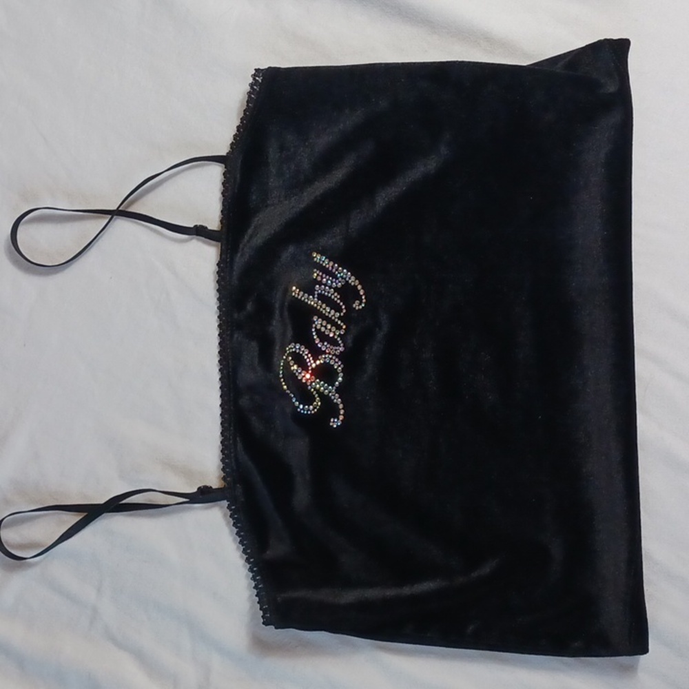 Forever 21 Black Cropped Cami Tank Top Baby Diamond Logo Spaghetti Strap Size M